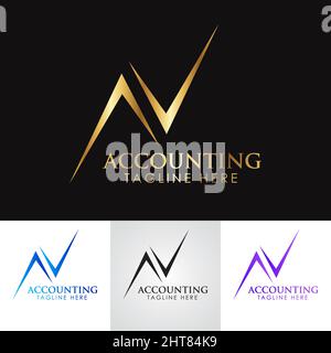 Golden metallic Accounting & financial letter AV logo design Stock Vector