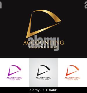 Golden metallic Accounting & financial letter V logo design Stock Vector
