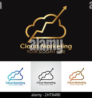 Golden metallic Accounting & financial Cloud Marketing logo design Stock Vector
