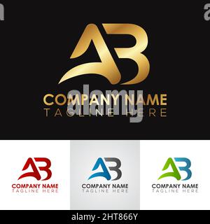 Golden metallic AB letter logo design Stock Vector