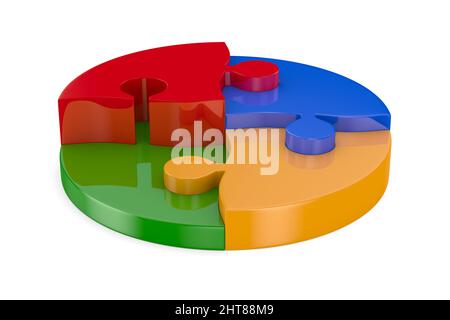 puzzle pieces link in circle on white background. Isolated 3d illustration Stock Photo