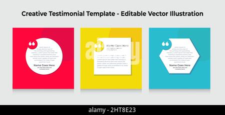 Creative Testimonial Templates - Editable Vector Illustration Stock Vector