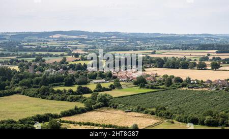 Fields of pasture, crops and soft fruit orchards form the agricultural landscape around Norton-sub-Hamdon village in South Somerset. Stock Photo