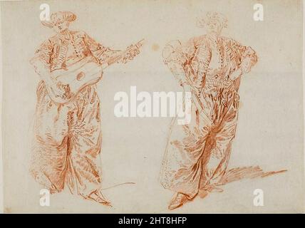 Two Studies of a Guitar Player in Turkish Costume, c. 1728. Stock Photo
