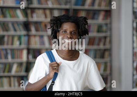 Head shot portrait of smiling 20s African American guy. Stock Photo