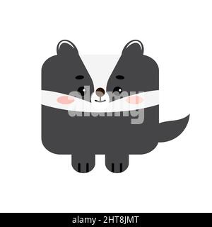 Square badger forest animal face with paws icon isolated on white background. Stock Vector