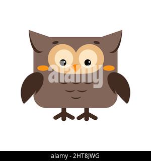 Square owl bird forest animal face icon isolated on white background. Stock Vector