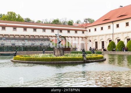 Prague, Czech Republic - May 1, 2017: Wallenstein Garden view with fountaine Stock Photo