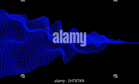 3d waves data abstract background. Digital blue grid network on an empty black background for overlay effect. Technology, artificial intelligence, science, dataset concept. High quality 3d illustration Stock Photo