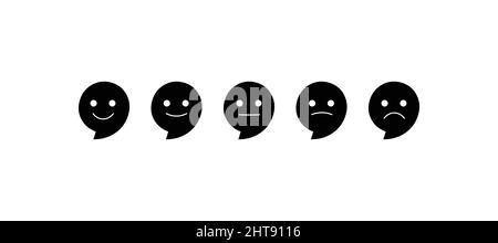 Survey rating satisfaction. Happy mood customer. Sad face feedback scale. Vector flat smiley set.Customer's service and evaluation review sign. Stock Vector