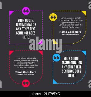 Creative Editable Vector Quote, Quotation bubble, Banner illustration, Testimonial, Infographics, Text in brackets, Citation empty speech bubbles Stock Vector