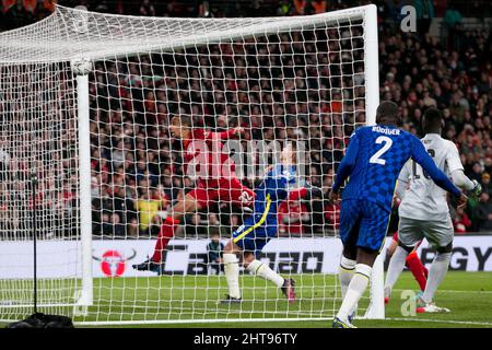 LONDON, UK. FEB 27TH Liverpool scores during the Carabao Cup Final between Chelsea and Liverpool at Wembley Stadium, London on Sunday 27th February 2022. (Credit: Federico Maranesi | MI News) Credit: MI News & Sport /Alamy Live News Stock Photo