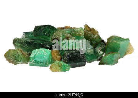 group of natural emerald crystals isolated on white background Stock Photo