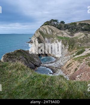 View of the Stair cove and geologic features at Lulworth Cove, Dorset, UK on 8 February 2022 Stock Photo