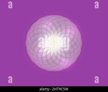 Pink Lotus, Flower of Life. Sacred Geometry. Mandala Symbol of Harmony and Balance. Sign of purity. Shiny Flower logo design vector isolated on purple Stock Vector