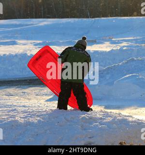 Playing outside in Minnesota winter Stock Photo