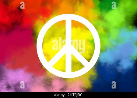 Peace background. White symbol of peace on colorful background. Stock Photo