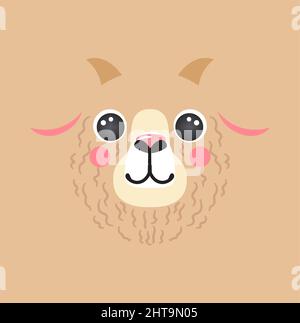 Cute goat portrait square smile head cartoon round shape animal face, isolated avatar character vector icon illustration. Flat simple hand drawn for kids poster, app ui cards, t-shirts, baby clothes Stock Vector