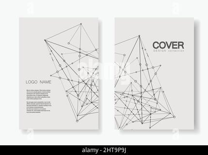 Modern vector templates for brochure cover in A4 size. Polygonal space background with connecting dots and lines. Abstract structure Stock Vector