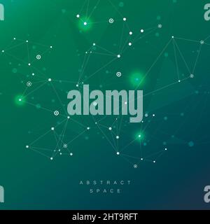 Abstract green color science background with connection dots and lines ...