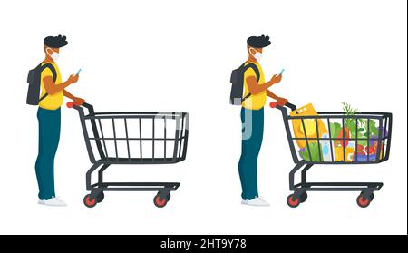 woman with shopping cart full of products Stock Vector