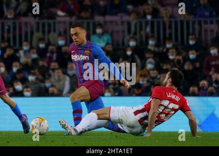 Barcelona, Spain. 27th February 2022; Nou Camp, Barcelona, Spain: La Liga football, FC Barcelona versus Athletic Club:  Dest and Lekue Credit: Action Plus Sports Images/Alamy Live News Stock Photo