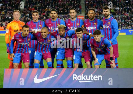 Barcelona, Spain. 27th February 2022; Nou Camp, Barcelona, Spain: La Liga football, FC Barcelona versus Athletic Club: FC Barcelona line up Credit: Action Plus Sports Images/Alamy Live News Stock Photo