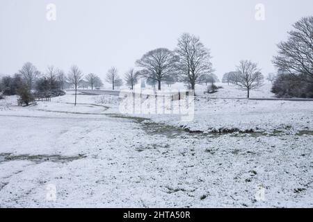 Snow in Beverley, East Yorkshire UK following storm Eunice February 2022 Stock Photo