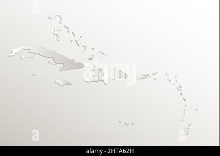 Caribbean islands map, card paper 3D natural, blank Stock Photo