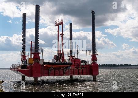 Oil rig, working platform in the Baltic Sea, fehmarn island in Germany Stock Photo