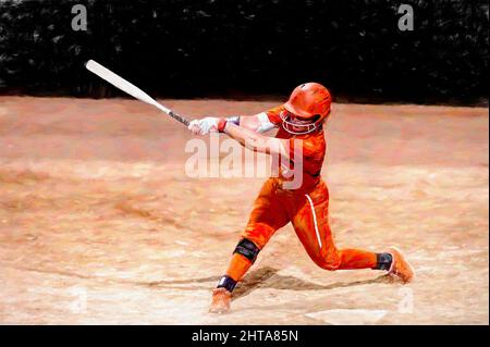 A Baseball Player College Athlete Is Swinging The Bat In Perfect Form In Illustration Painting Image Format Stock Photo
