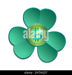 Shamrock green and Bitcoin coin, Saint Patricks Day, isolated on white background vector Stock Vector
