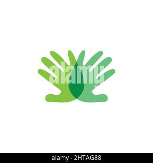 Hand with green leaf logo design vector template Stock Vector