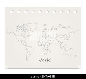 World map on realistic clean sheet of paper torn from block vector Stock Vector