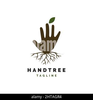 Hand with tree shape logo design vector template Stock Vector