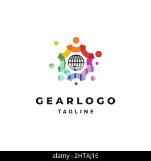 Gear world logo design illustration vector template Stock Vector