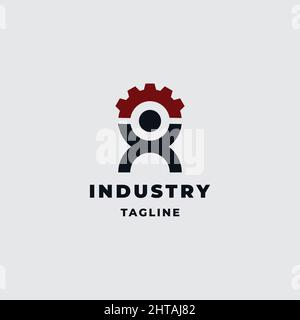 Mechanic gear industrial with human logo design illustration inspiration vector template Stock Vector