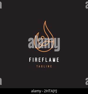 Fire flame with line art style logo design illustration vector template. Creative fire icon Stock Vector