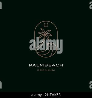 Palm beach logo design inspiration vector template. Wave with palm tree illustration Stock Vector