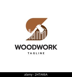 Letter S with axe logo design inspiration vector template. Lumberjack wood working symbol Stock Vector