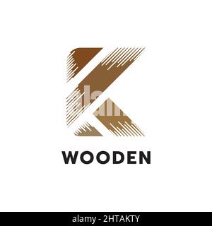 Letter K wood logo design illustration vector template Stock Vector