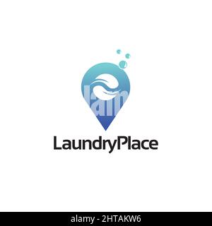 Laundry location logo design vector template Stock Vector