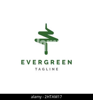 Evergreen pine tree logo design illustration vector template Stock Vector