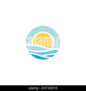 Sun wave logo design illustration vector template Stock Vector