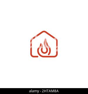 Creative fire house line art symbol logo design vector template Stock Vector