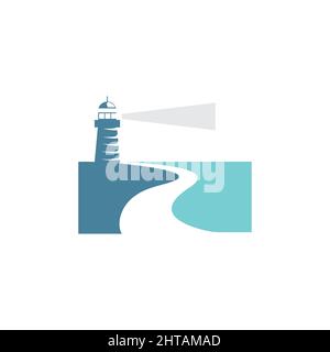 Coastal beach beacon logo design illustration vector template Stock Vector