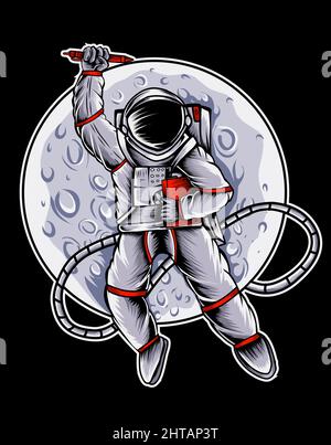 illustration vector astronaut with moon Stock Vector