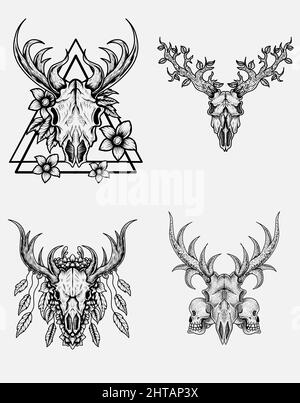 Deer Skull Illustration with Silhouette Style Vector Stock Vector Image ...