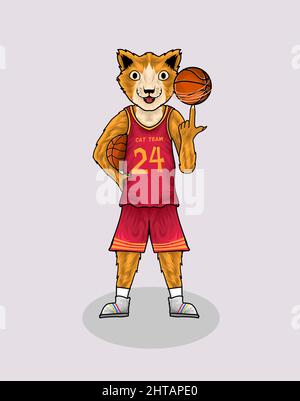 illustration vector cat basket player Stock Vector