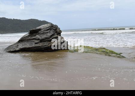 A Rock on the Las Cuevas Beach, Northcoast, Trinidad, West Indies Stock Photo